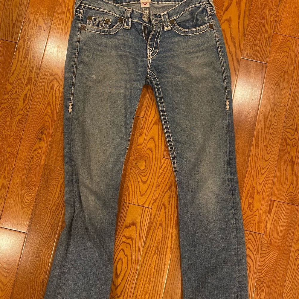 True Religion Women’s low rise wide leg jeans